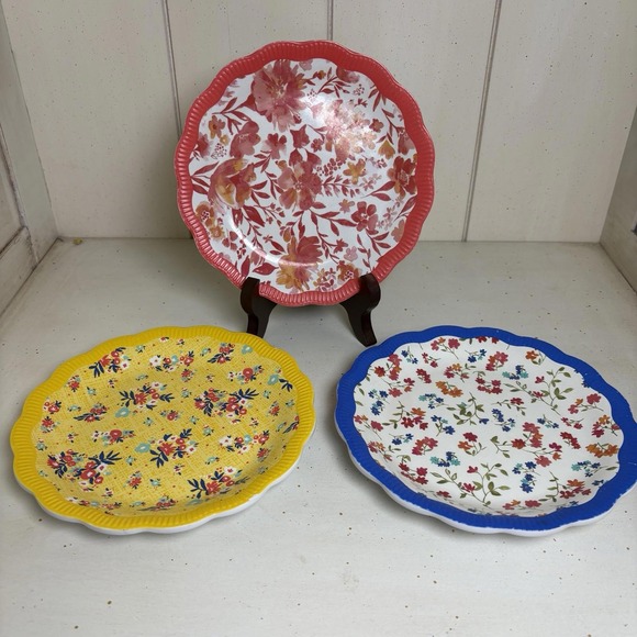 The Pioneer Woman Other - Pioneer Woman Painterly‎ Floral Prairie Melamine Appetizer Snack Plates Set Of 3